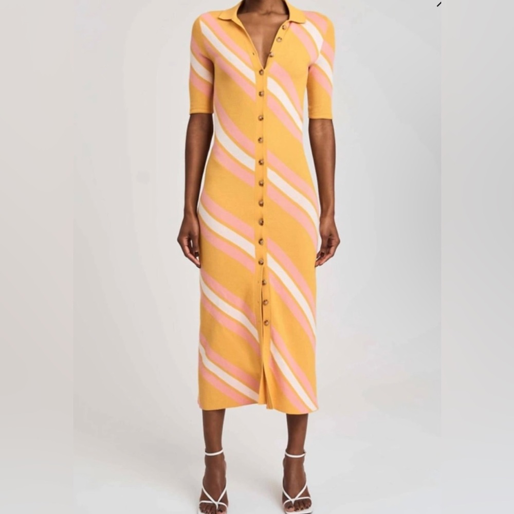 Derek Lam Aureli Striped Knit Midi Dress Orange Pink NWT Large
